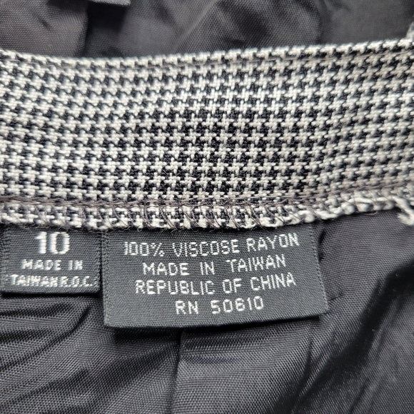 Kasper ASL Midi Skirt Suit 10 Black White Houndstooth Double Breasted Jabot - Picture 8 of 10